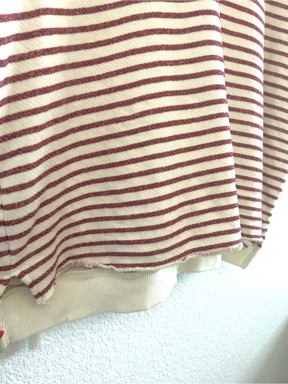 Sun Days BurgundyIvory Striped Hooded Poncho Top Distressed Trim Boho Oversized - Picture 5 of 12